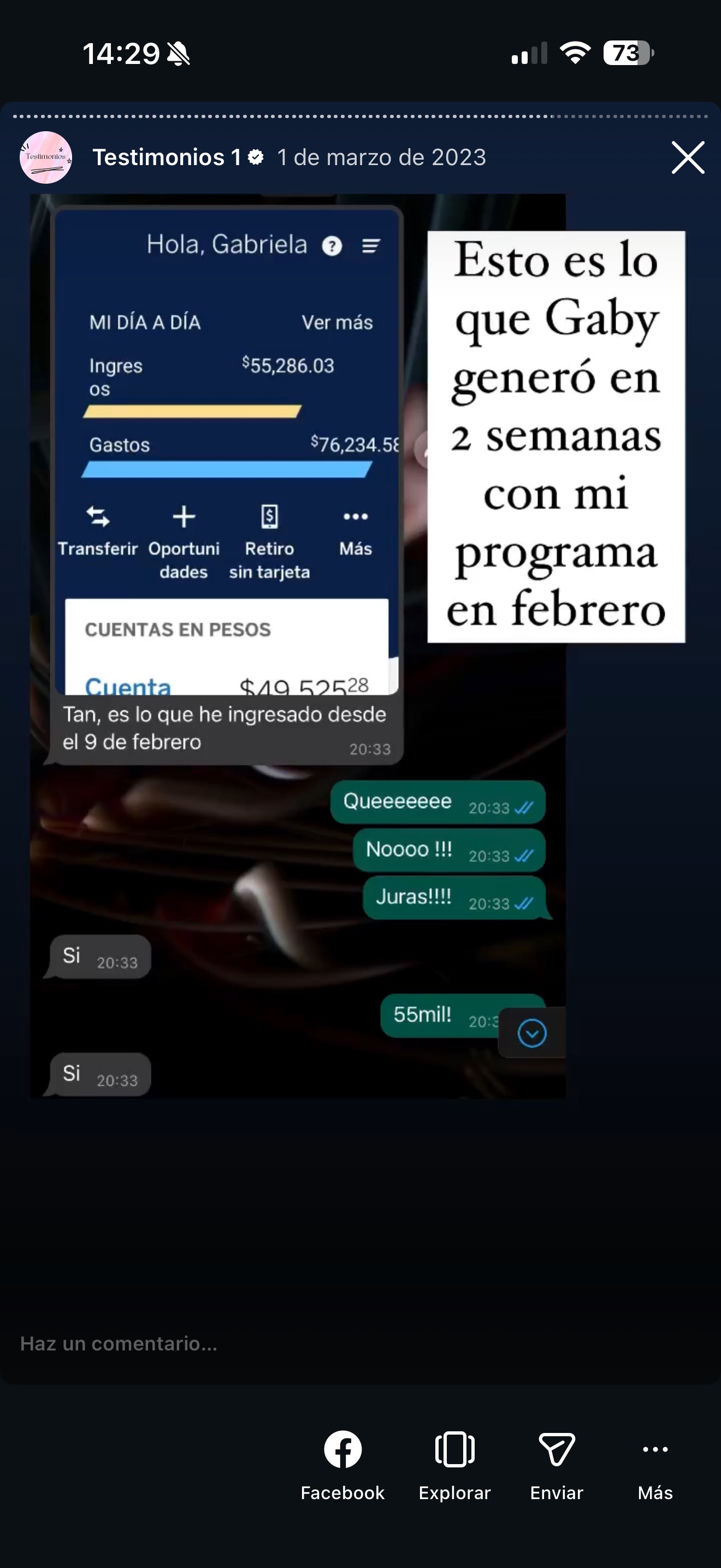 Testimonio: resultados económicos